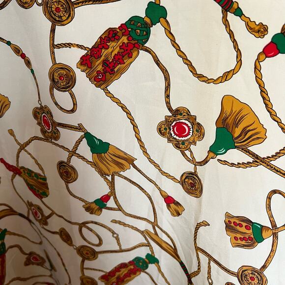 Vintage Impressions Cream Red Rope Brocade Equestrian Button-Down Blouse, L - Picture 3 of 5